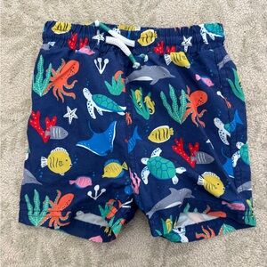 Baby Boden Navy Swim Shorts with Bright Ocean Creatures